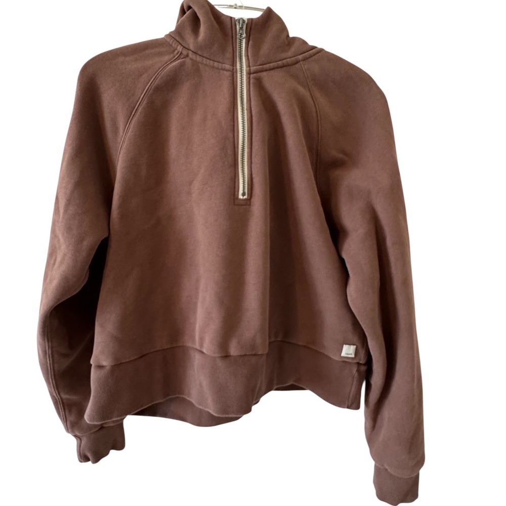 Vuori Restore Half-Zip Hoodie Mahogany Brown Organic Cotton Fleece VW288 Women M
